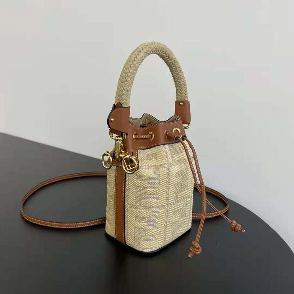 Fendi Women Mon Tresor Natural Straw Mini-bag with FF Embroidery - image 4