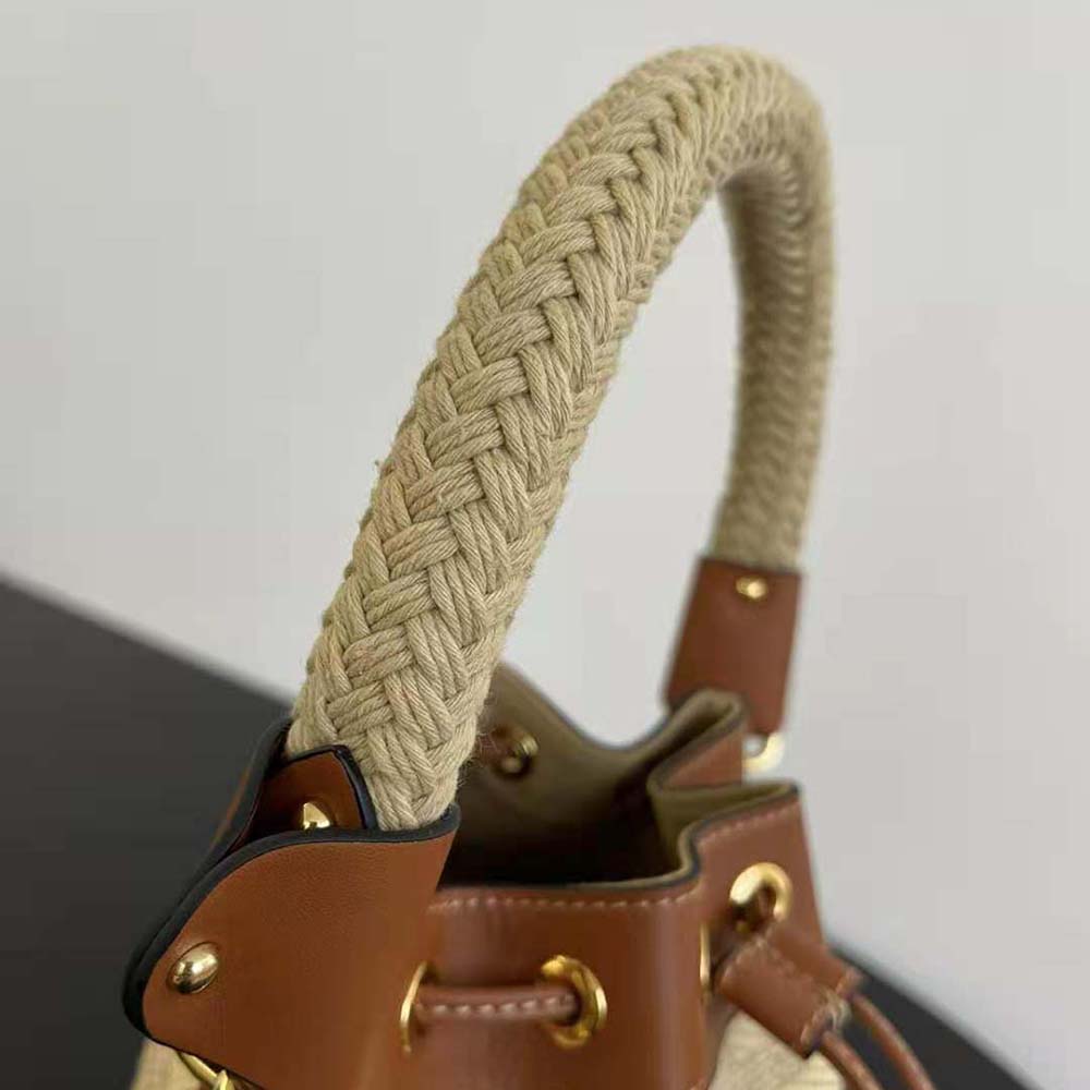 Fendi Women Mon Tresor Natural Straw Mini-bag with FF Embroidery - image 9