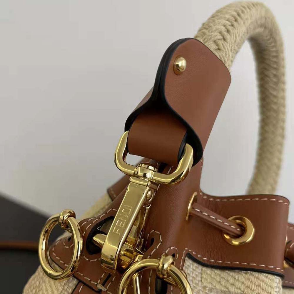 Fendi Women Mon Tresor Natural Straw Mini-bag with FF Embroidery - image 8
