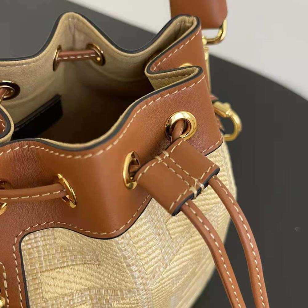 Fendi Women Mon Tresor Natural Straw Mini-bag with FF Embroidery - image 7