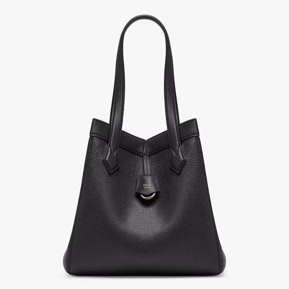 Front angle of Fendi Women Origami Medium Black Leather Bag folded design