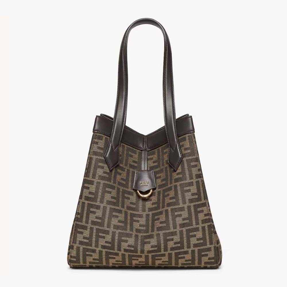 Front view of Fendi Women Origami Medium Brown FF Jacquard Fabric Bag