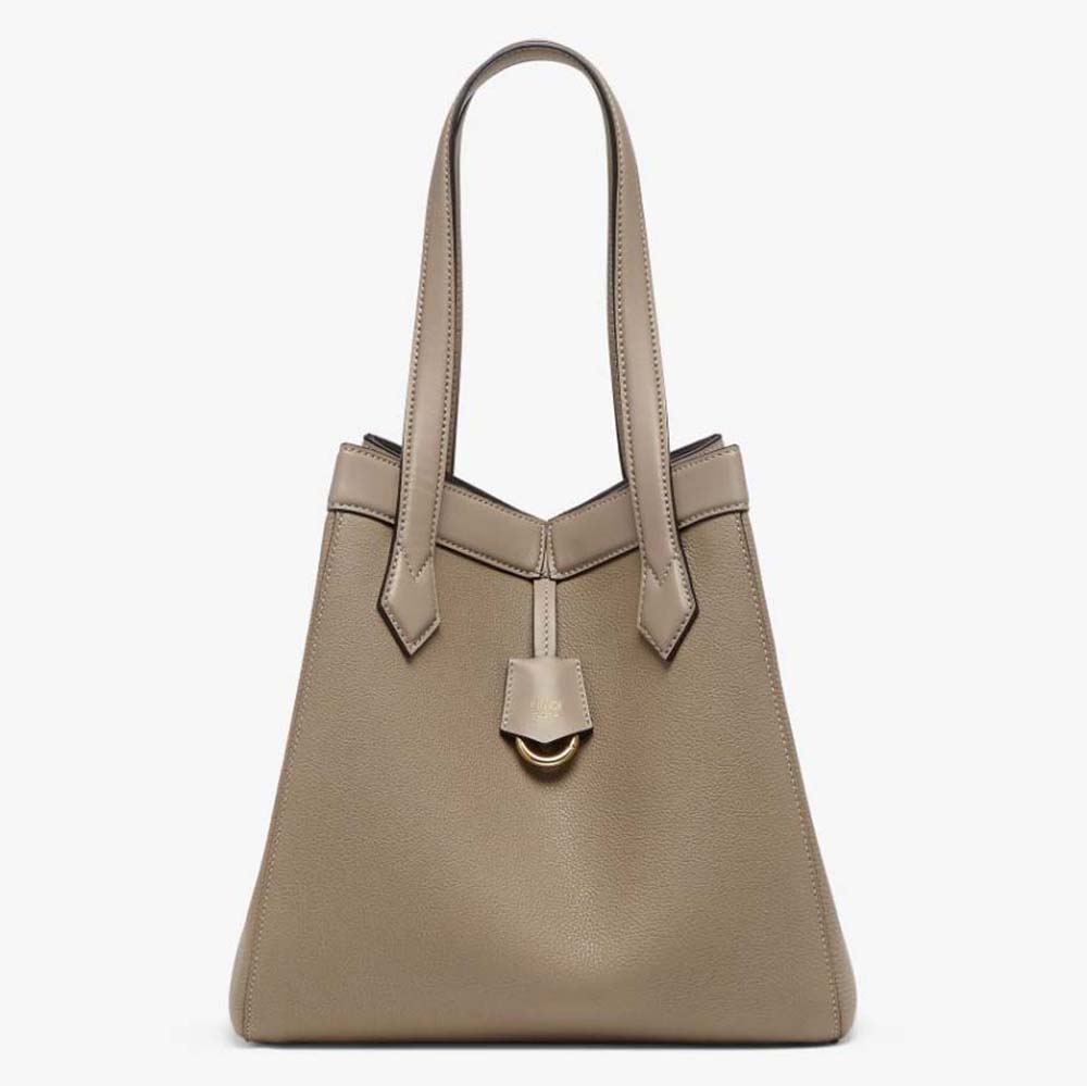 Front view of Fendi Women Origami Medium Dove Gray Leather Bag