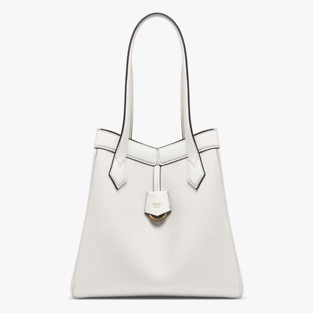 Front angle of Fendi Women Origami Medium White Leather Bag folded sleekly