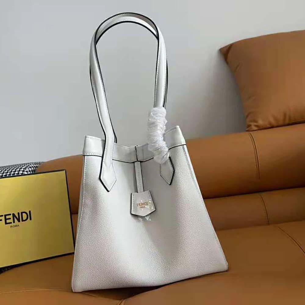 Close-up detail of gold hardware on Fendi Women Origami Medium White Leather Bag
