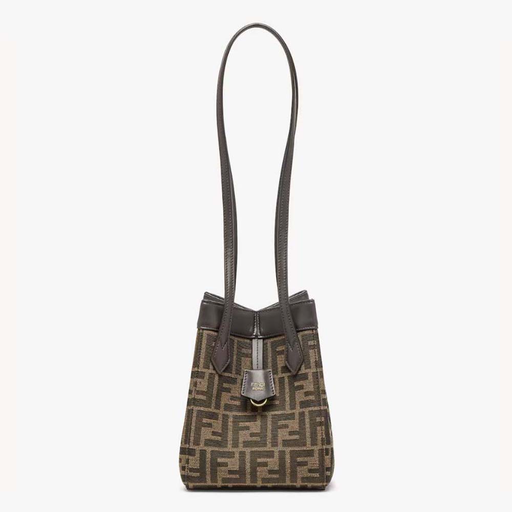 Front view of Fendi Women Origami Mini Brown FF Jacquard Fabric Mini Bag