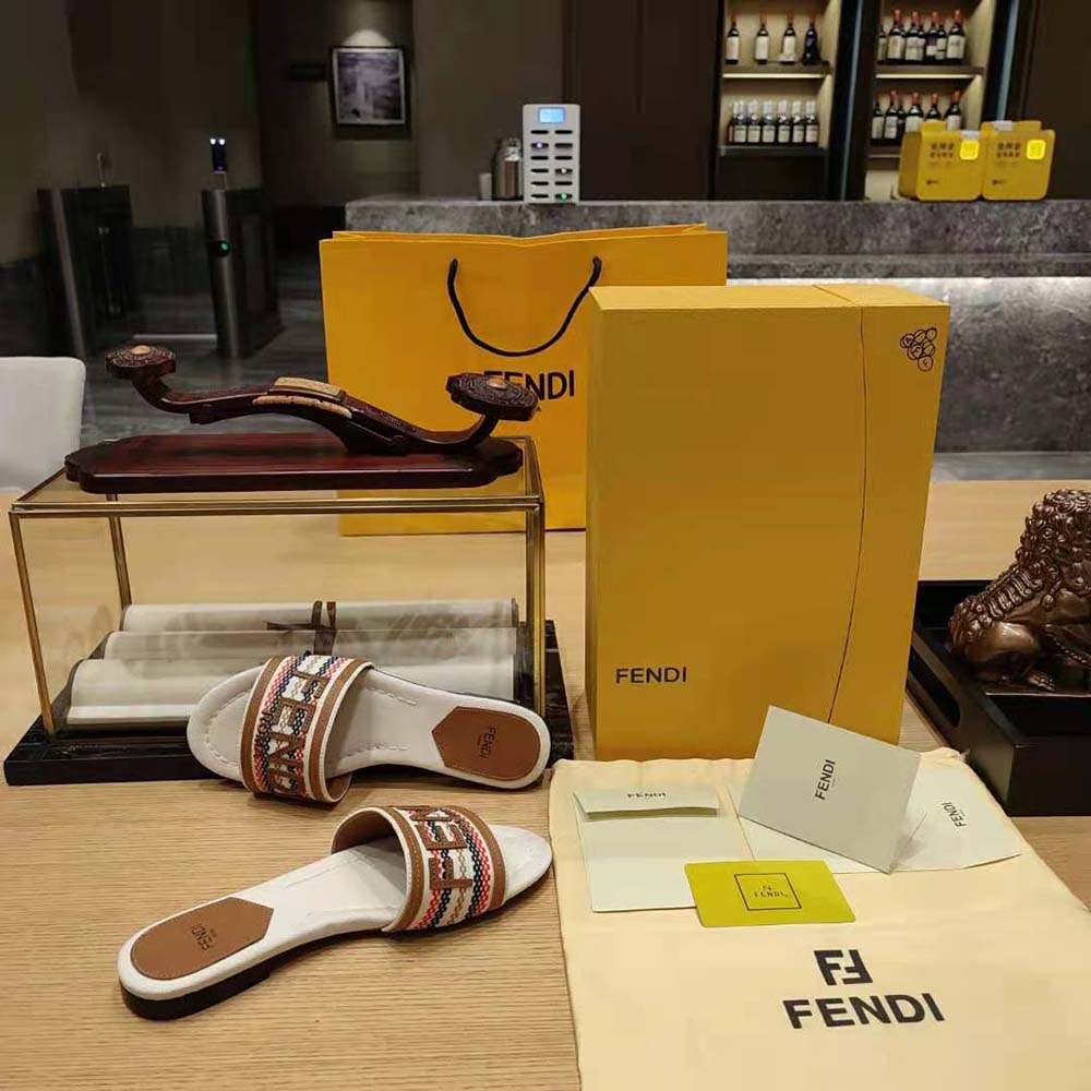 Fendi Women Signature Beige Canvas Slides - image 6