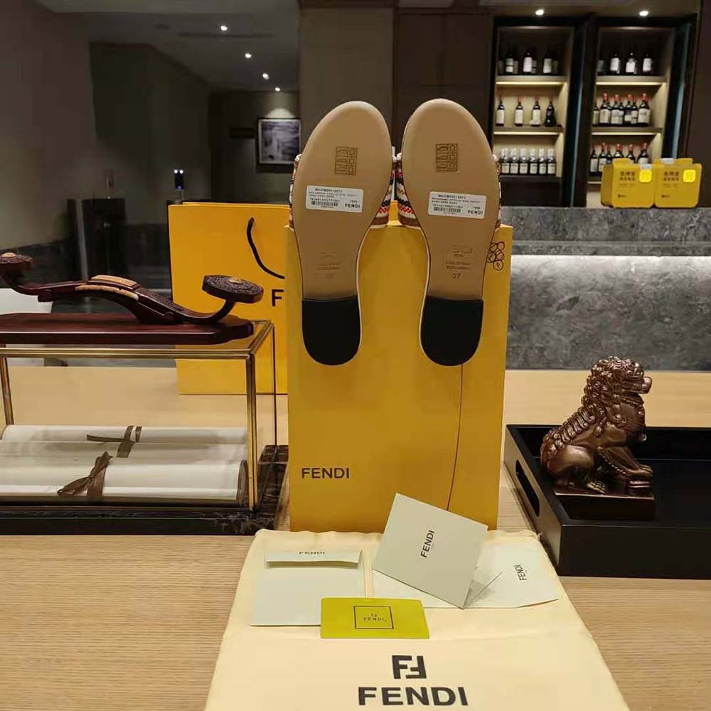 Fendi Women Signature Beige Canvas Slides - image 10