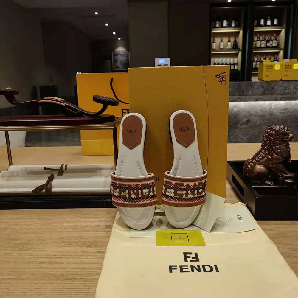 Fendi Women Signature Beige Canvas Slides - image 7