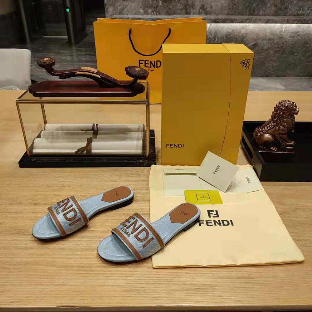Fendi Women Signature Light Blue Denim Slides - image 5