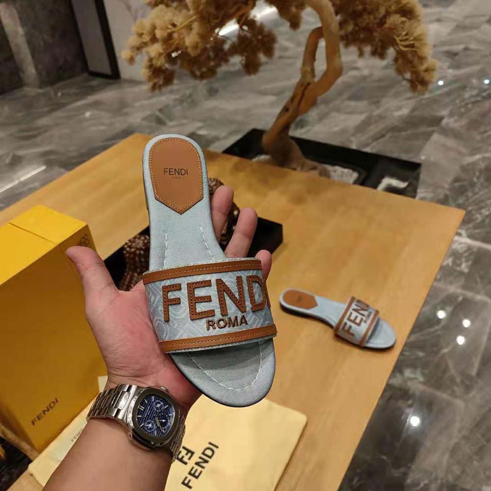 Fendi Women Signature Light Blue Denim Slides - image 8