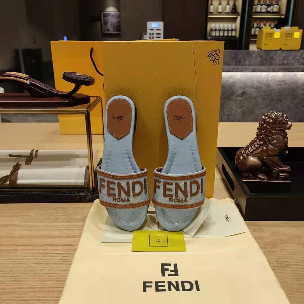 Fendi Women Signature Light Blue Denim Slides - image 9