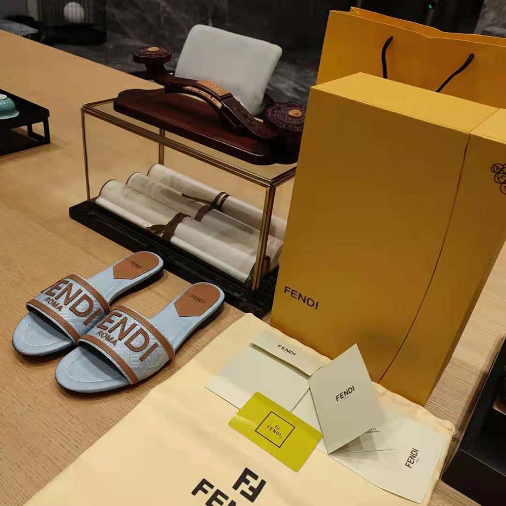 Fendi Women Signature Light Blue Denim Slides - image 4