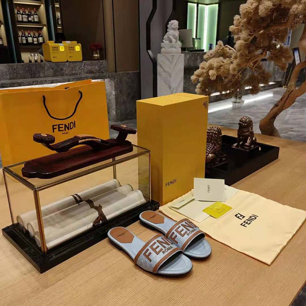 Fendi Women Signature Light Blue Denim Slides - image 6