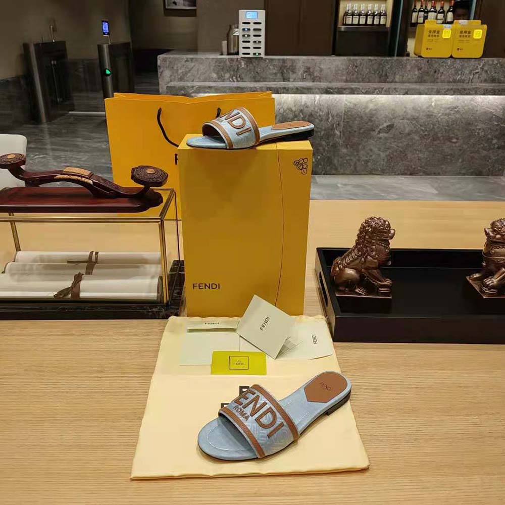 Fendi Women Signature Light Blue Denim Slides - image 7