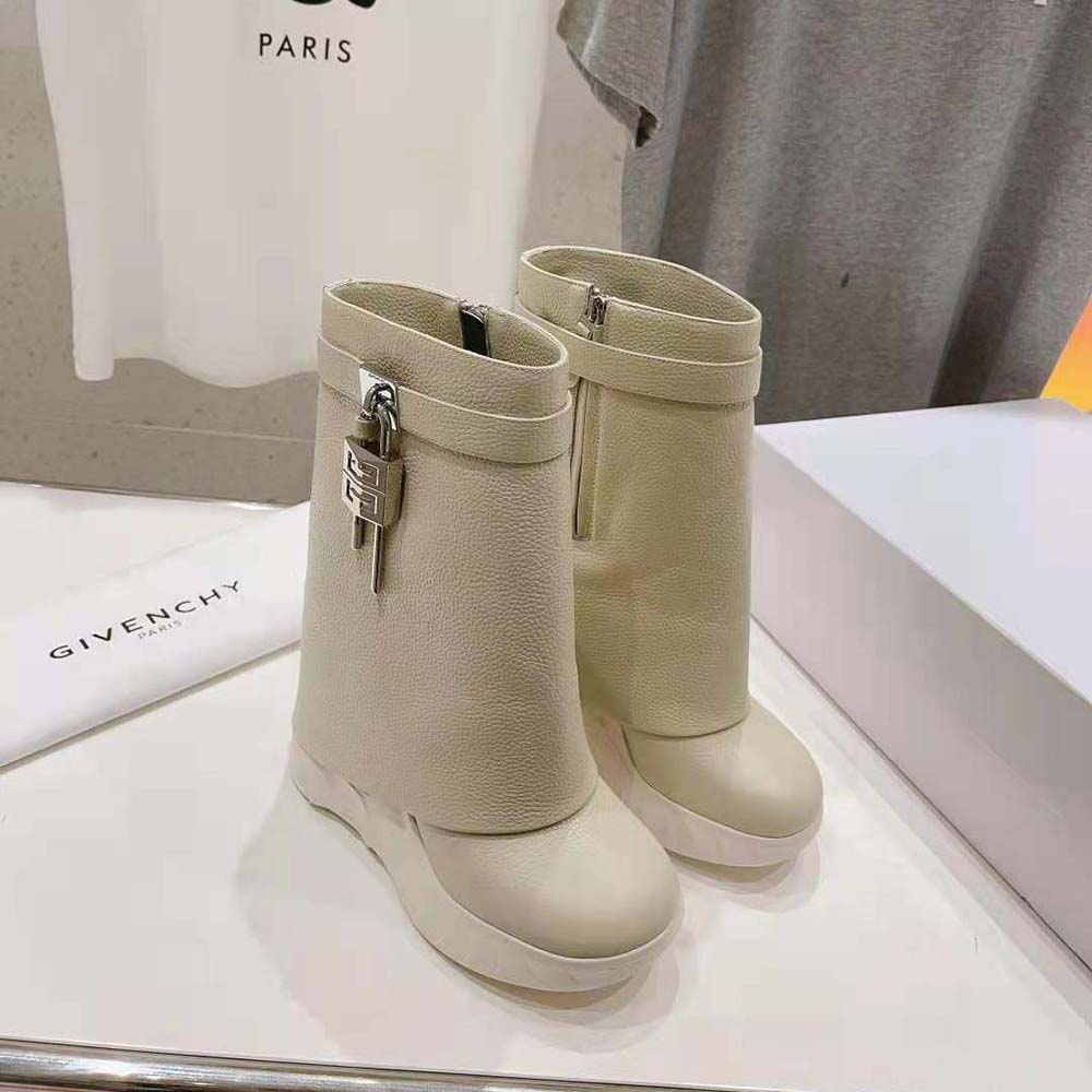 Givenchy Women Shark Lock Biker Ankle Boots in Grained Leather-Beige - image 9