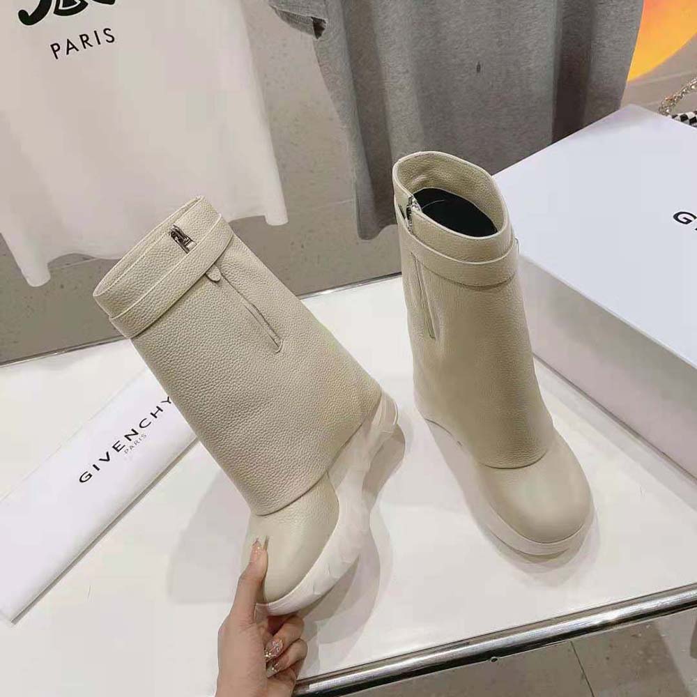 Givenchy Women Shark Lock Biker Ankle Boots in Grained Leather-Beige - image 8