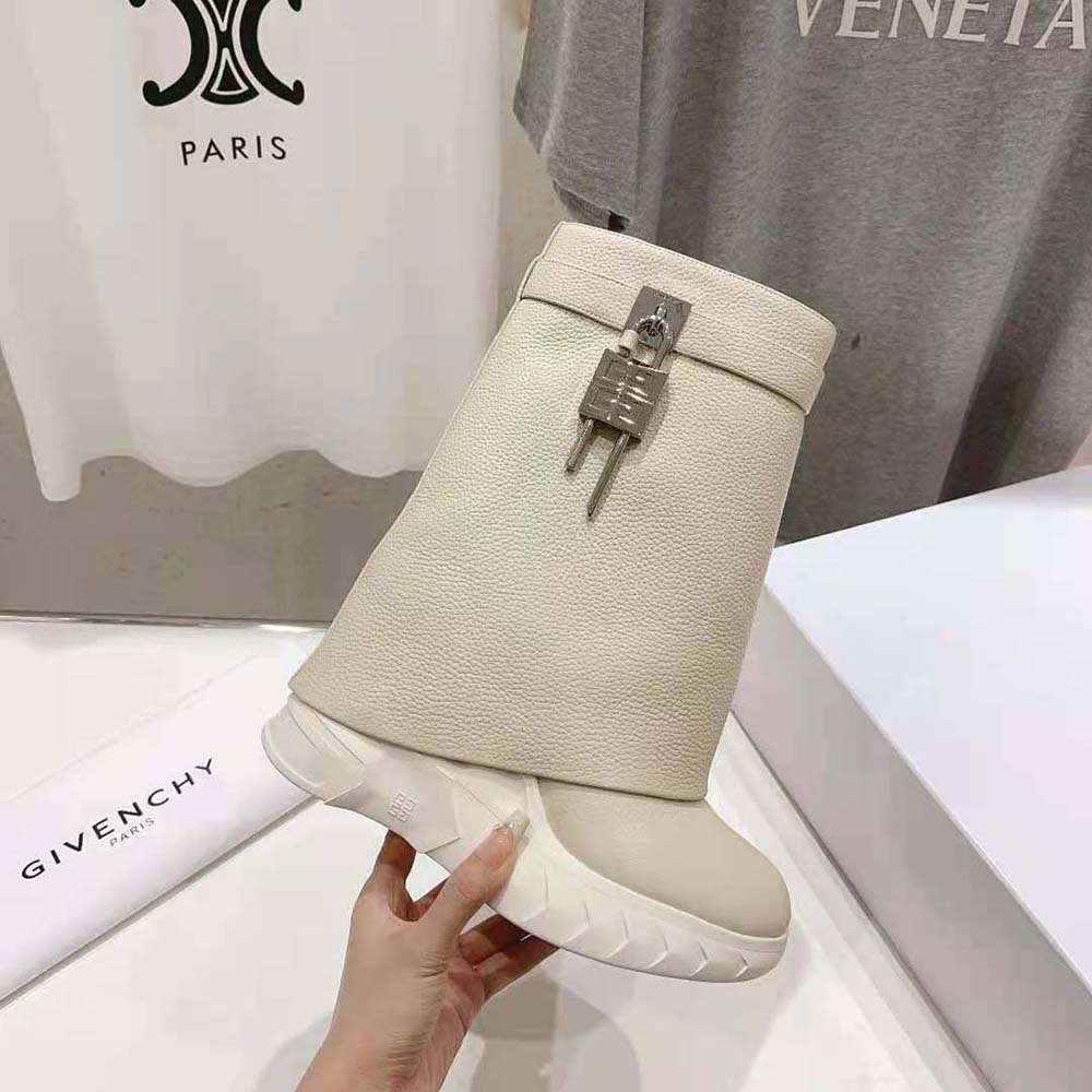 Givenchy Women Shark Lock Biker Ankle Boots in Grained Leather-Beige - image 5