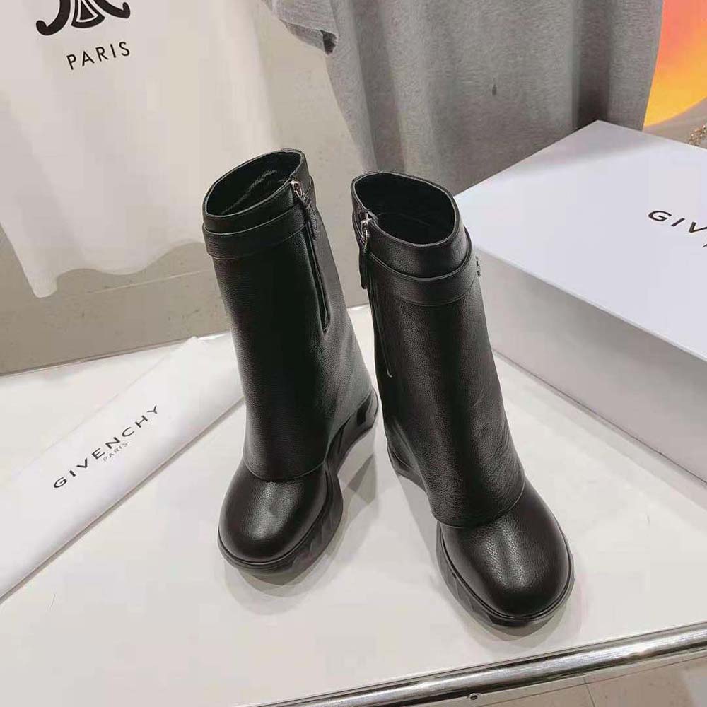 Top-down view showing zipper and silhouette of Givenchy leather ankle boots