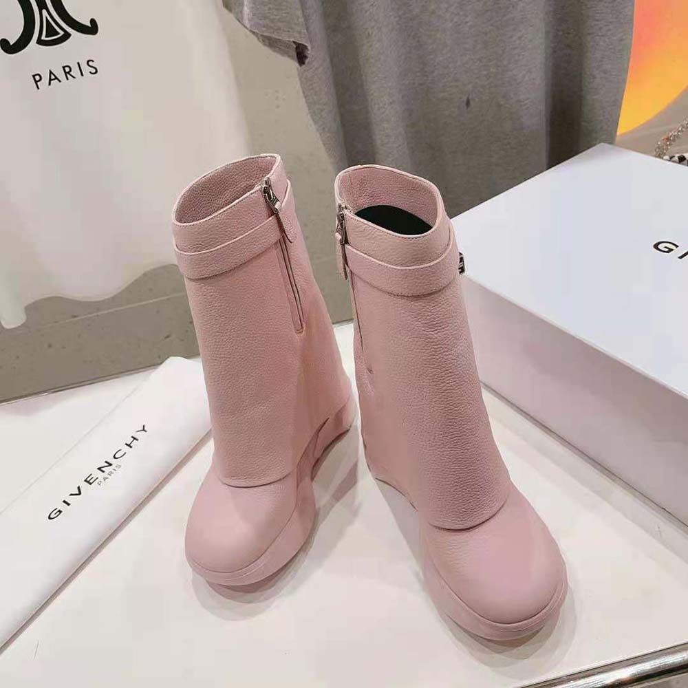 Top angle showing zipper and silhouette of Givenchy Women Shark Lock Biker Boots