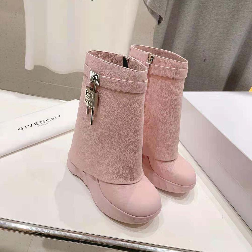 Givenchy Women Shark Lock Biker Ankle Boots in Grained Leather-Pink - image 4
