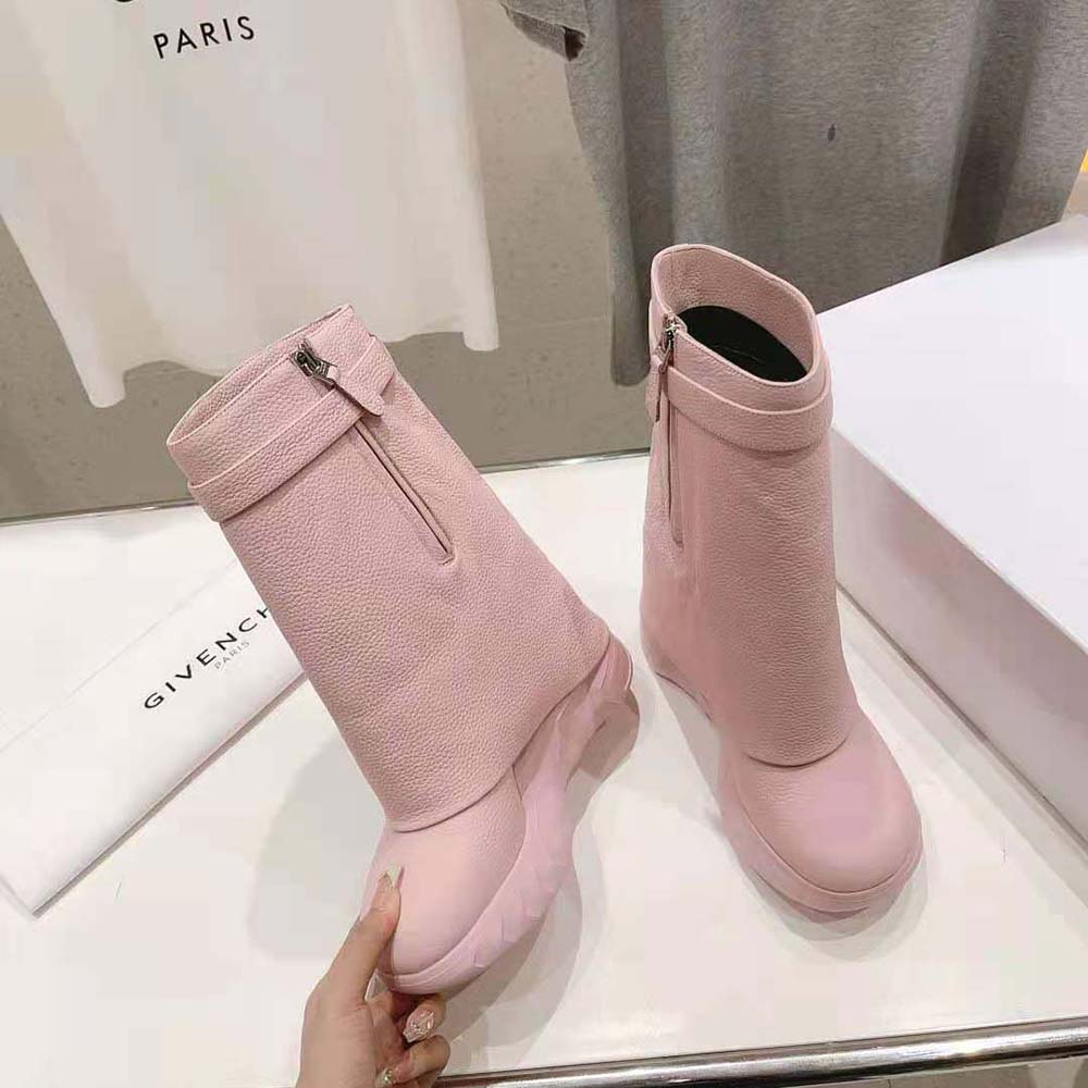 Givenchy Women Shark Lock Biker Ankle Boots in Grained Leather-Pink - image 5