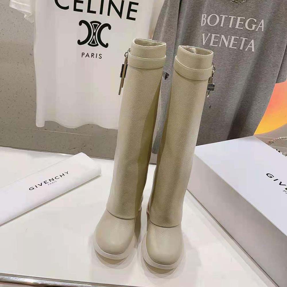 Close-up of Shark Lock hardware on Givenchy Women Shark Lock Biker Boots