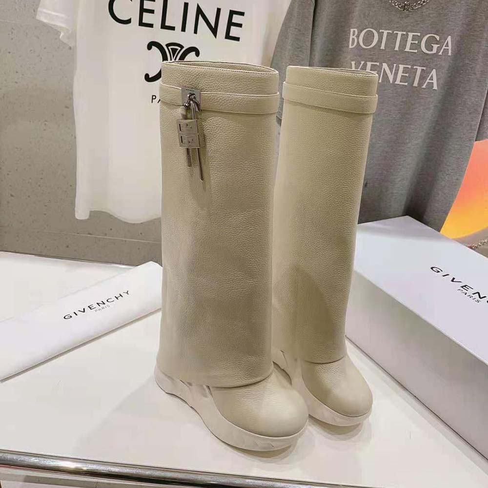 Givenchy Women Shark Lock Biker Boots in Grained Leather-Beige - image 4
