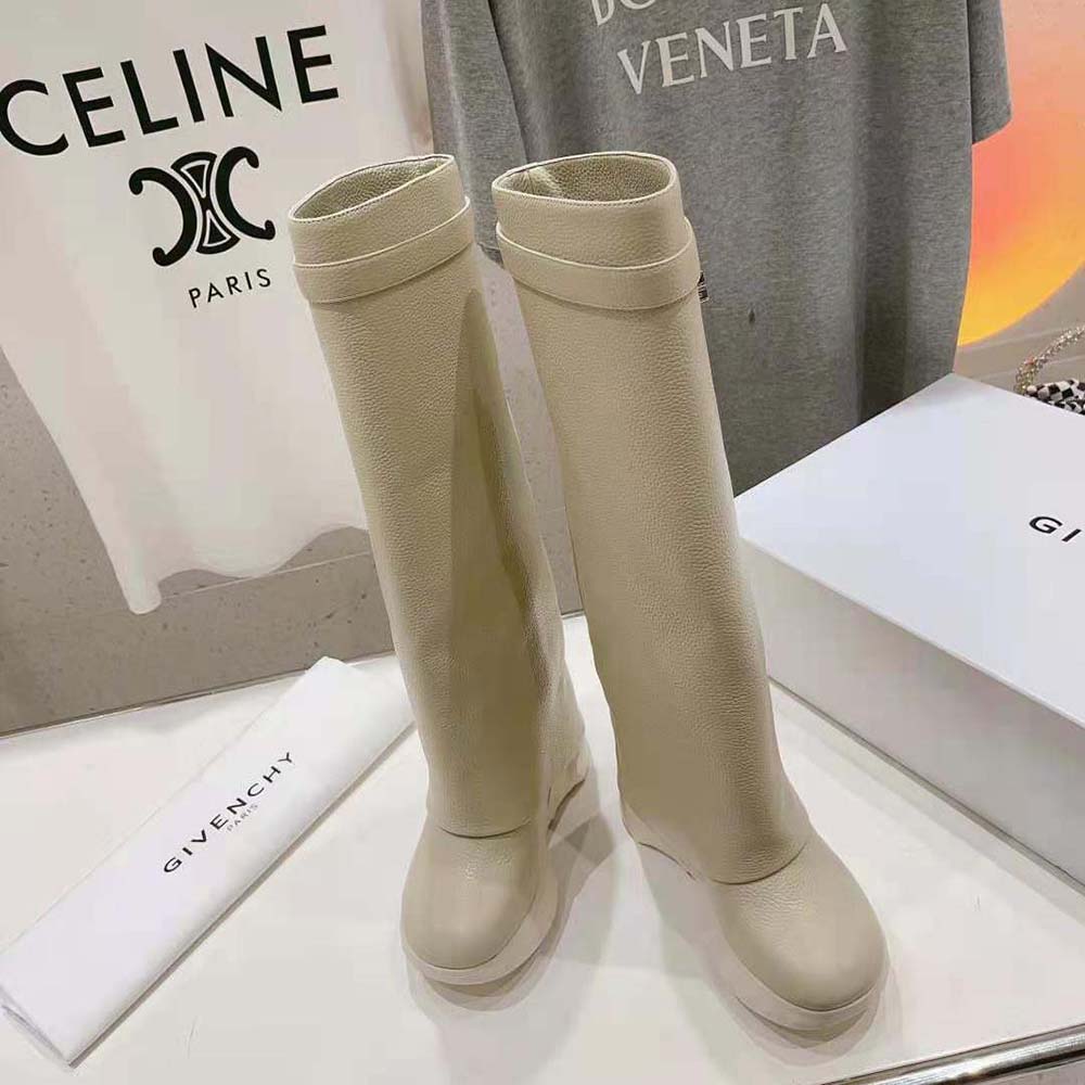 Top-down angle showing zip closure on Givenchy Women Shark Lock Biker Boots
