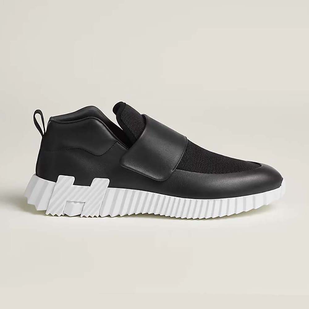 Side profile of Hermes Men H Sneaker in Black calfskin and canvas