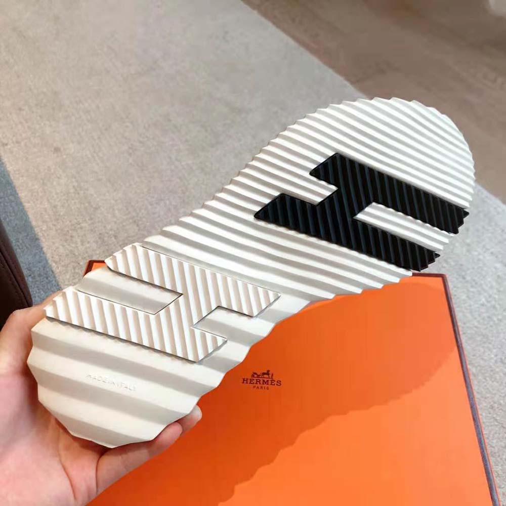 Hermes Men H Sneaker in Stretch Canvas and Calfskin-White - image 10