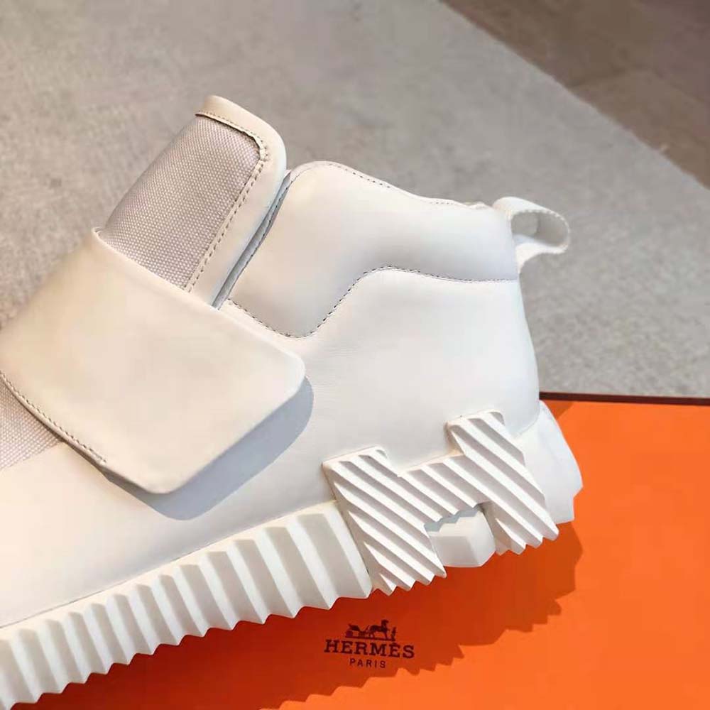 Hermes Men H Sneaker in Stretch Canvas and Calfskin-White - image 9