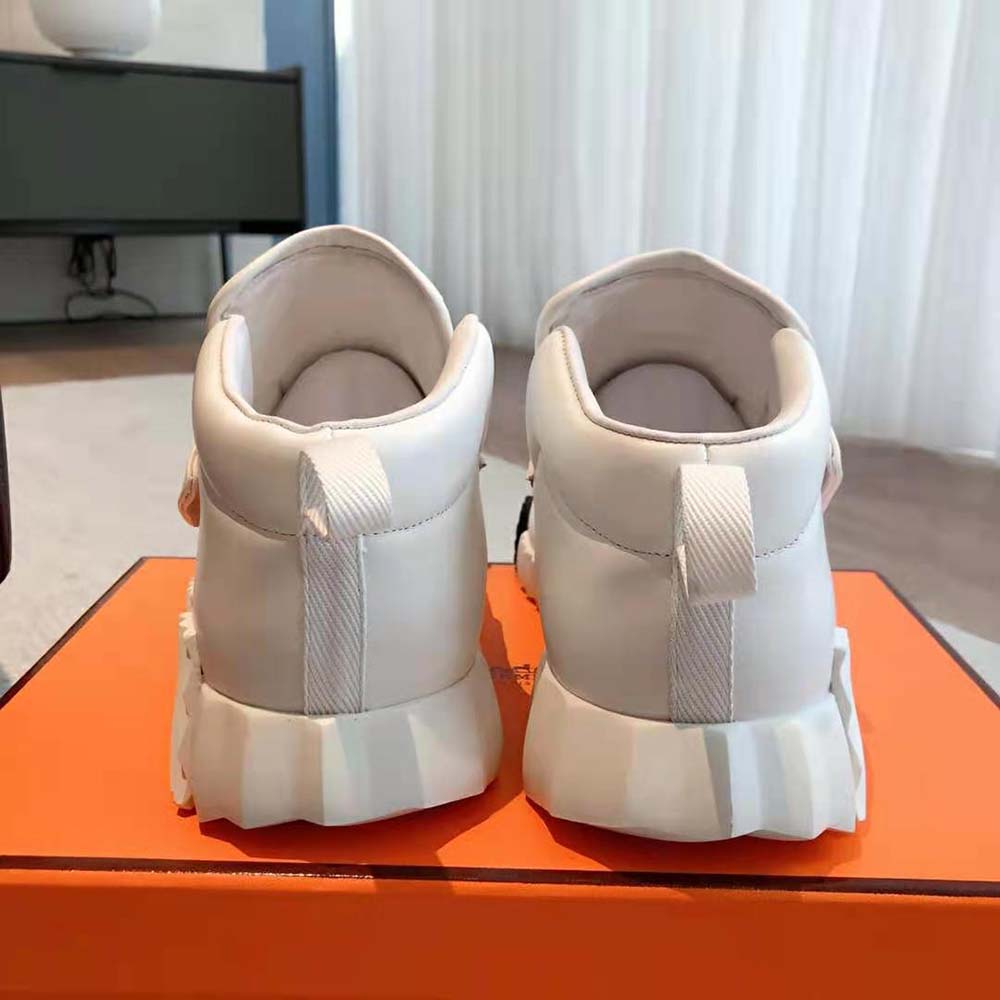 Hermes Men H Sneaker in Stretch Canvas and Calfskin-White - image 7