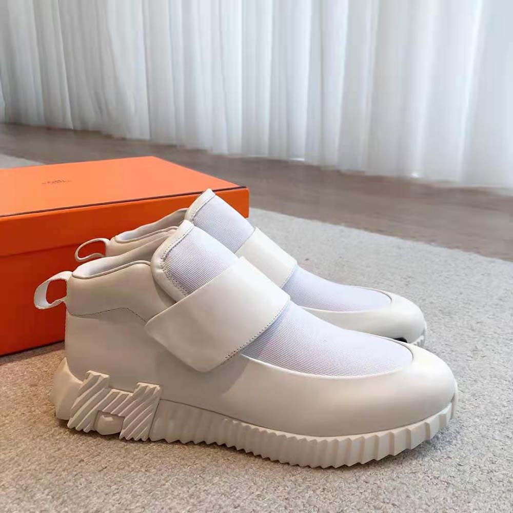 Hermes Men H Sneaker in Stretch Canvas and Calfskin-White - image 5