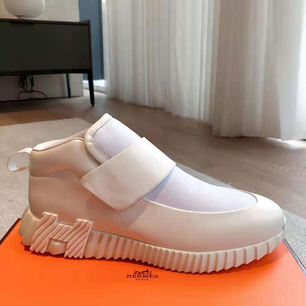 Hermes Men H Sneaker in Stretch Canvas and Calfskin-White - image 6