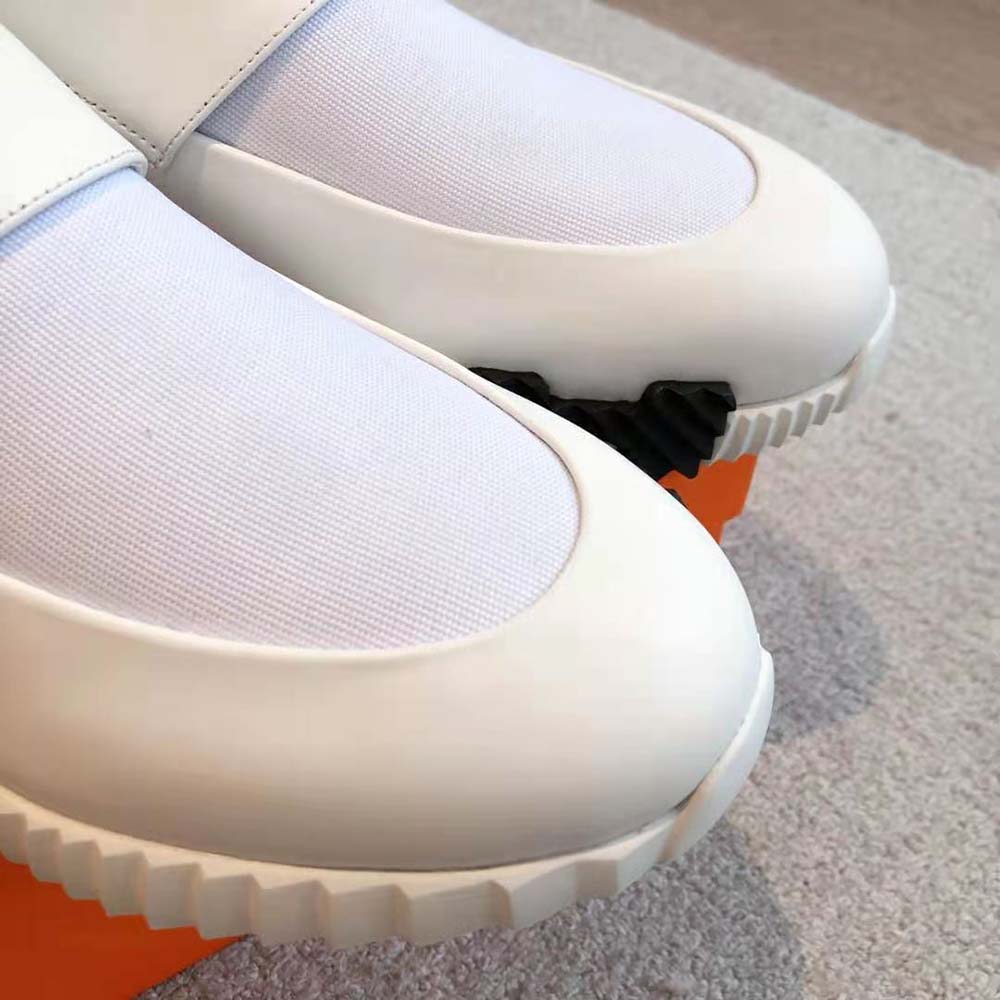Hermes Men H Sneaker in Stretch Canvas and Calfskin-White - image 8