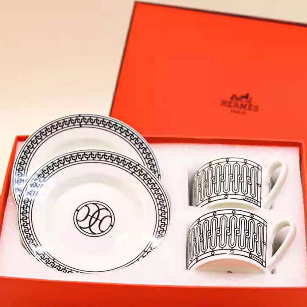 Close-up of Hermes Unisex H Deco Tea Cup geometric pattern detail