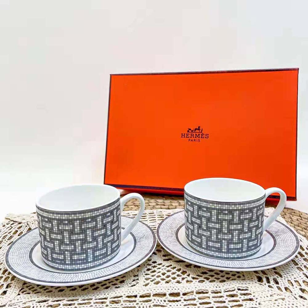 Hermes Unisex Mosaique Au 24 Platinum Tea Cup and Saucer - image 4
