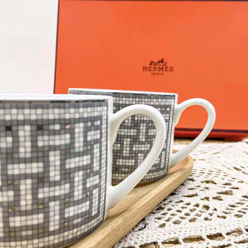 Hermes Unisex Mosaique Au 24 Platinum Tea Cup and Saucer - image 6