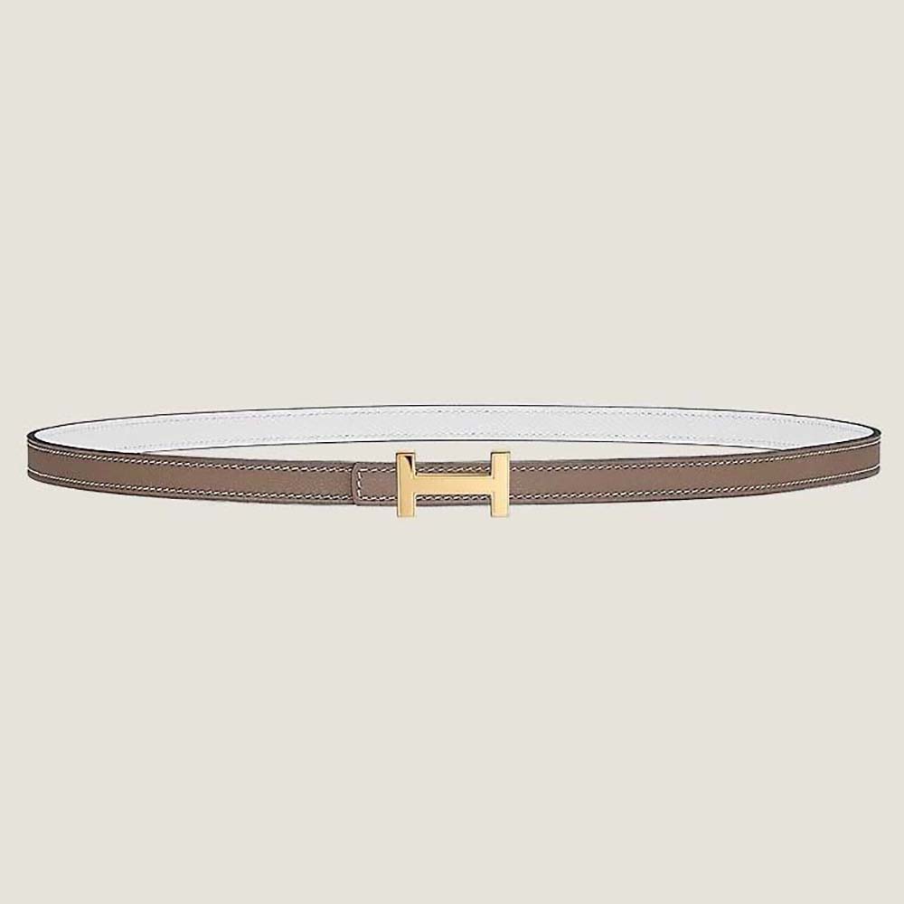 Front view of Hermes Women Focus Belt Buckle & Reversible Leather Strap 13 mm-Gold/Brown