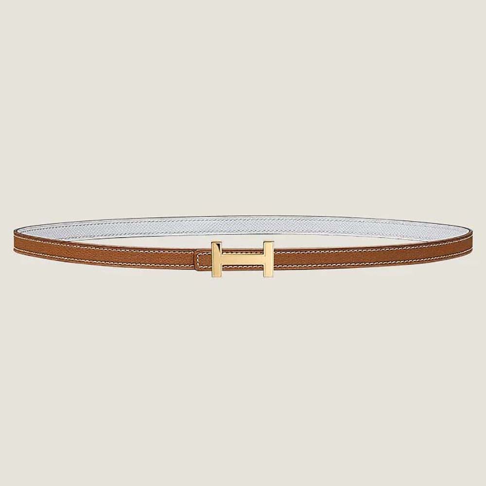 Front view detail of Hermes Women Focus Belt Buckle & Reversible Leather Strap 13 mm-Gold/White