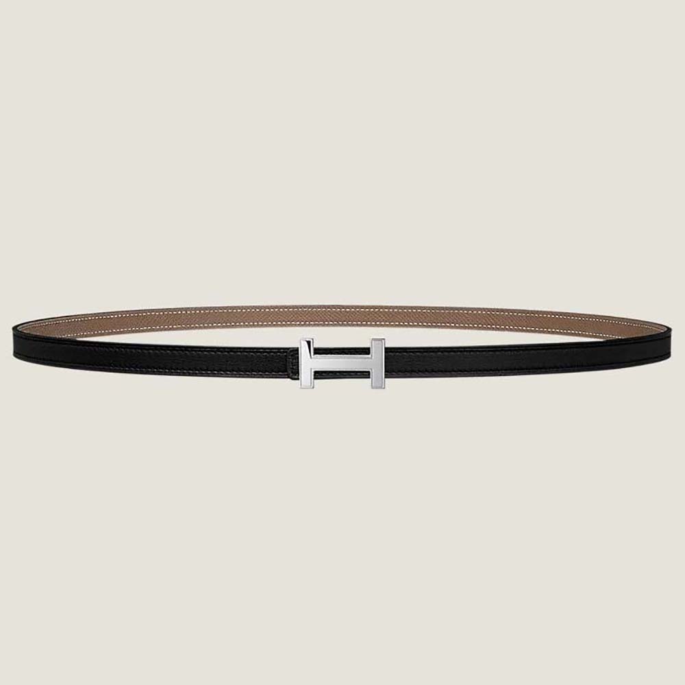 Front view of Hermes Women Focus Belt Buckle & Reversible Leather Strap in black