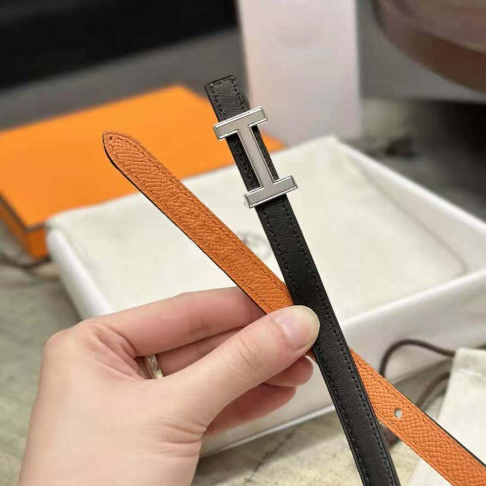 Hermes Women Focus Belt Buckle & Reversible Leather Strap 13 mm-Silver/Orange - image 7