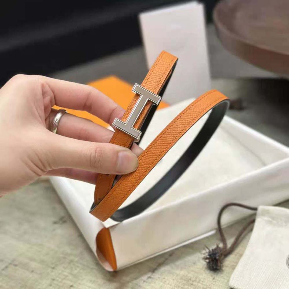 Hermes Women Focus Belt Buckle & Reversible Leather Strap 13 mm-Silver/Orange - image 4