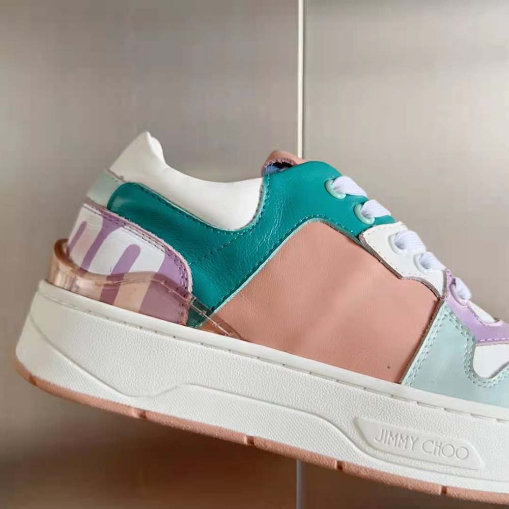 Jimmy Choo Women Florent/F Powder Pink and Pastel Mix Leather Trainers - image 9
