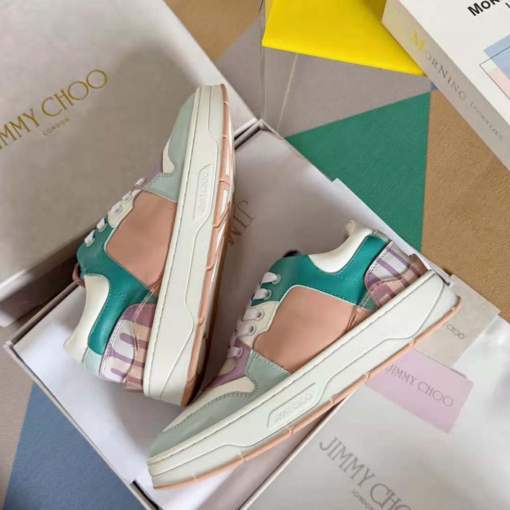 Jimmy Choo Women Florent/F Powder Pink and Pastel Mix Leather Trainers - image 8