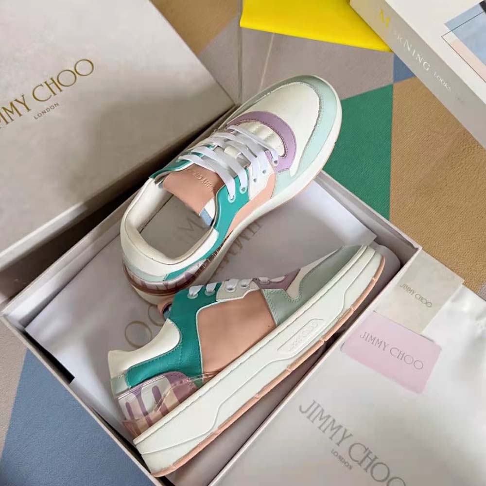 Jimmy Choo Women Florent/F Powder Pink and Pastel Mix Leather Trainers - image 7