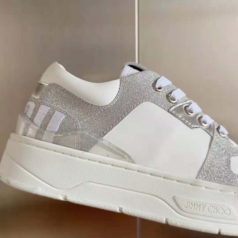 Jimmy Choo Women Florent/F White Leather Trainers with Glitter - image 9