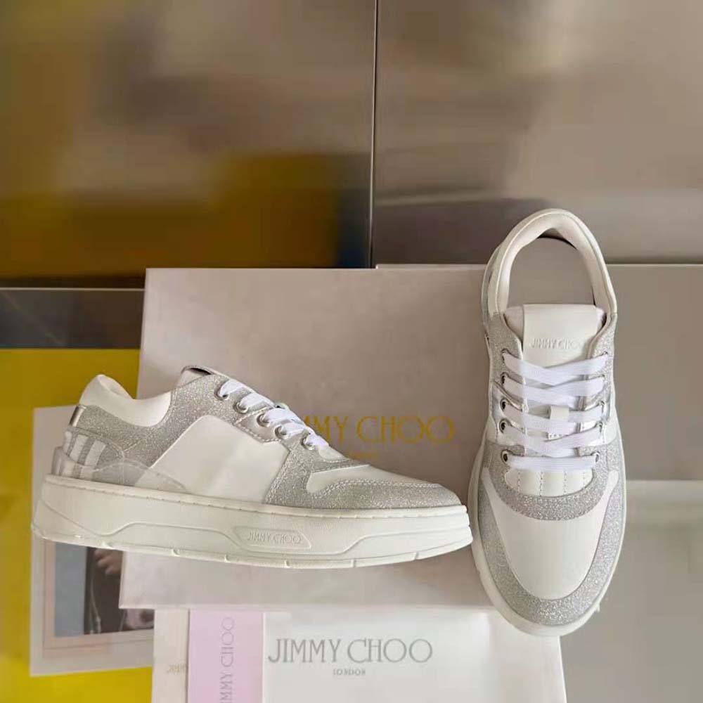 Jimmy Choo Women Florent/F White Leather Trainers with Glitter - image 4