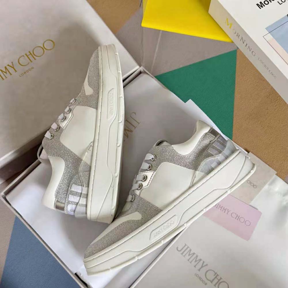 Jimmy Choo Women Florent/F White Leather Trainers with Glitter - image 7